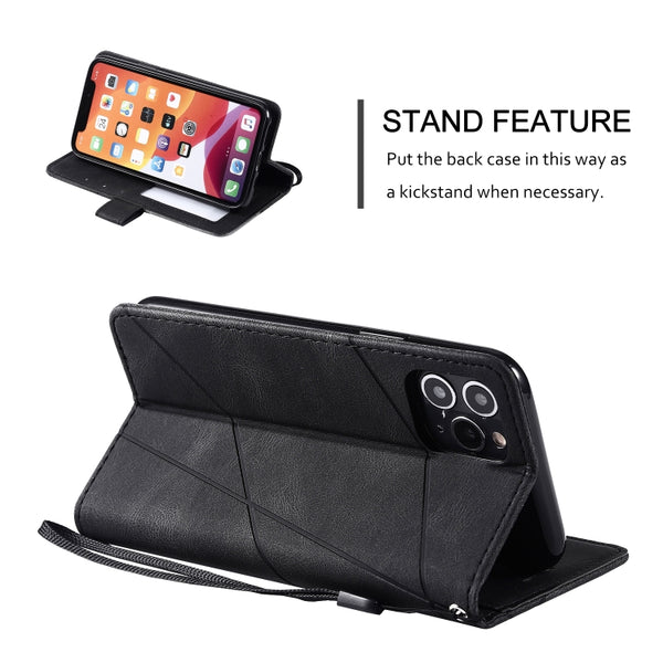 For iPhone 11 Skin Feel Splicing Horizontal Flip Leather Case with Holder & Card Slots & W...(Black)