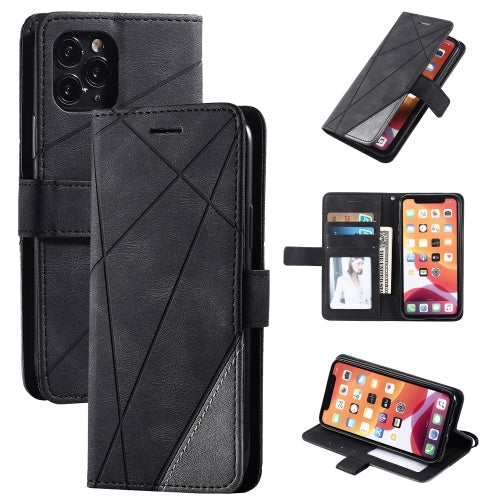 For iPhone 11 Skin Feel Splicing Horizontal Flip Leather Case with Holder & Card Slots & W...(Black)