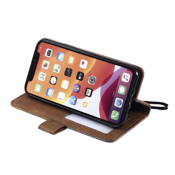 For iPhone 11 Skin Feel Splicing Horizontal Flip Leather Case with Holder & Card Slots & W...(Brown)