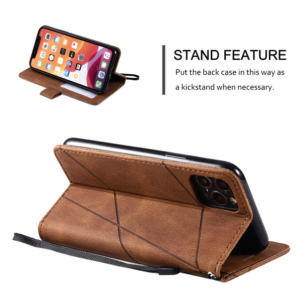 For iPhone 11 Skin Feel Splicing Horizontal Flip Leather Case with Holder & Card Slots & W...(Brown)