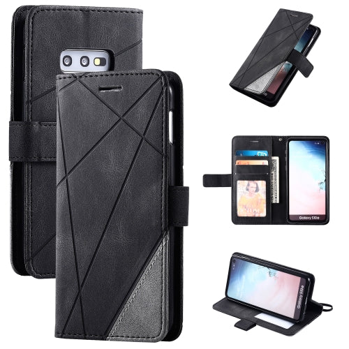 For Samsung Galaxy S10e Skin Feel Splicing Horizontal Flip Leather Case with Holder & Card...(Black)