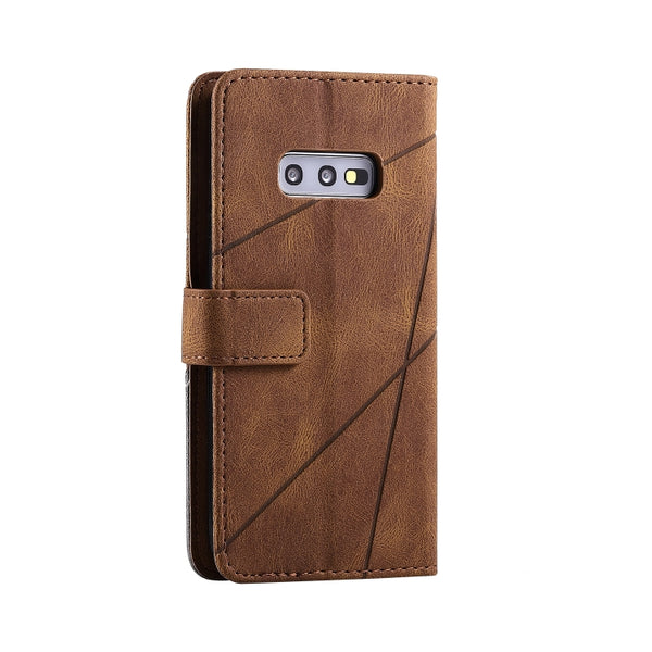 For Samsung Galaxy S10e Skin Feel Splicing Horizontal Flip Leather Case with Holder & Card...(Brown)