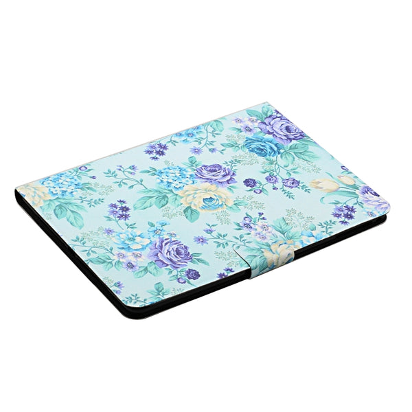 For iPad 10.2 Flower Pattern Horizontal Flip Leather Case with Card Slots & Holder(Purple Flower)