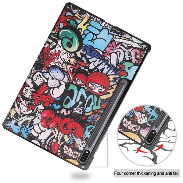 For Samsung Galaxy Tab S8 Tab S8 Plus Tab S7 FE Tab S7 Custer Painted PU Leather Case w...(Graffiti)