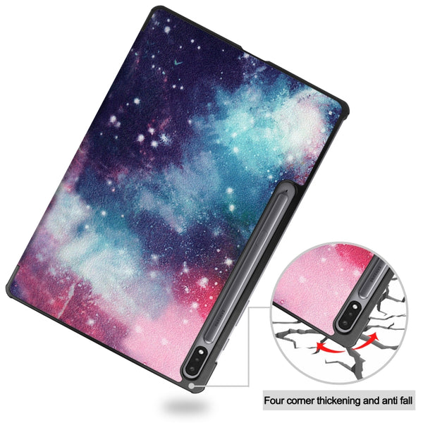 For Samsung Galaxy Tab S8 Tab S8 Plus Tab S7 FE Tab S7 Custer Painted PU Leather C...(Galaxy Nebula)