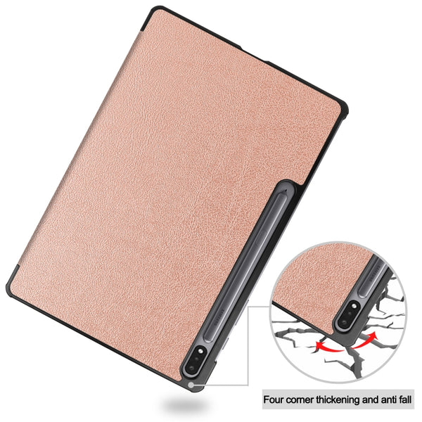 For Samsung Galaxy Tab S8 Tab S8 Plus Tab S7 FE Tab S7 Custer Texture Smart PU Leather...(Rose Gold)