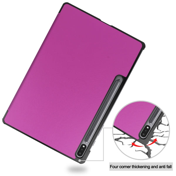 For Samsung Galaxy Tab S8 Tab S8 Plus Tab S7 FE Tab S7 Custer Texture Smart PU Leather Ca...(Purple)