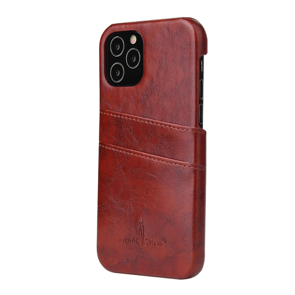 For iPhone 12 mini Fierre Shann Retro Oil Wax Texture PU Leather Case with Card Slots(Brown)