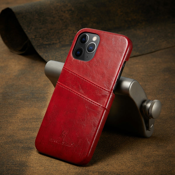 For iPhone 12 mini Fierre Shann Retro Oil Wax Texture PU Leather Case with Card Slots(Red)