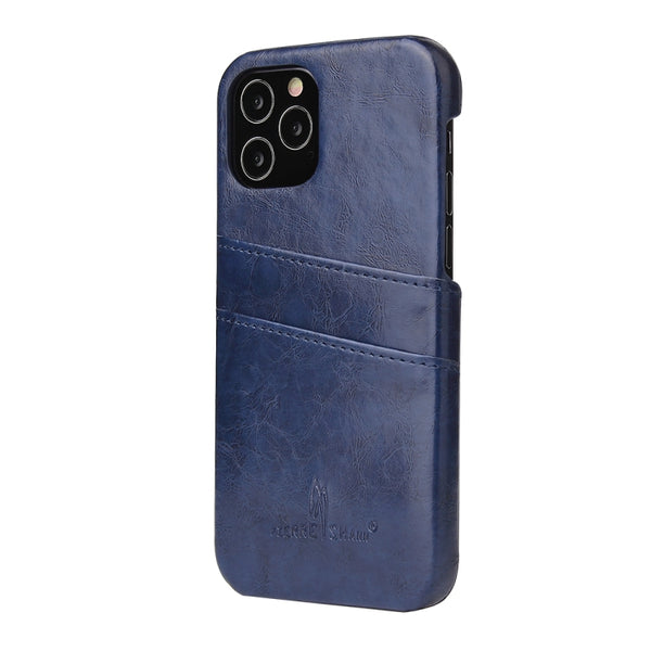 For iPhone 12 mini Fierre Shann Retro Oil Wax Texture PU Leather Case with Card Slots(Blue)