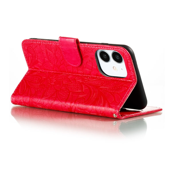 For iPhone 12 mini Lace Flower Horizontal Flip Leather Case with Holder & Card Slots & Walle...(Red)