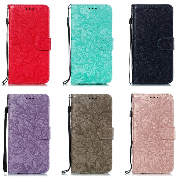 For iPhone 12 mini Lace Flower Horizontal Flip Leather Case with Holder & Card Slots & Walle...(Red)