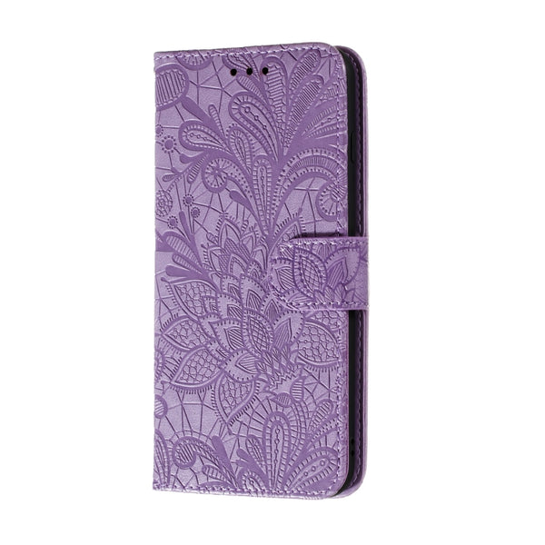 For iPhone 12 mini Lace Flower Horizontal Flip Leather Case with Holder & Card Slots & Wa...(Purple)
