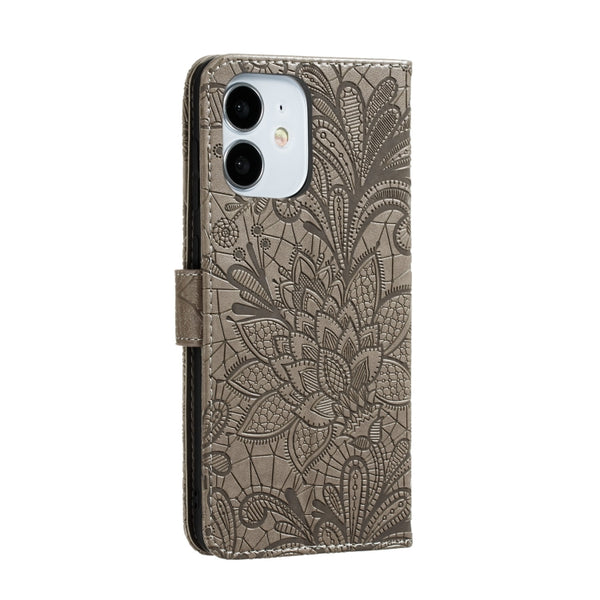 For iPhone 12 mini Lace Flower Horizontal Flip Leather Case with Holder & Card Slots & Wall...(Grey)