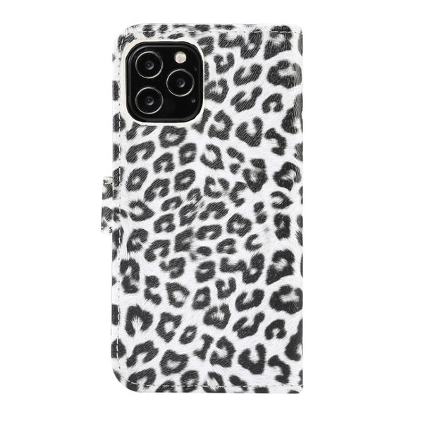 For iPhone 12 12 Pro Leopard Print Pattern Horizontal Flip Leather Case with Card Slot and...(White)