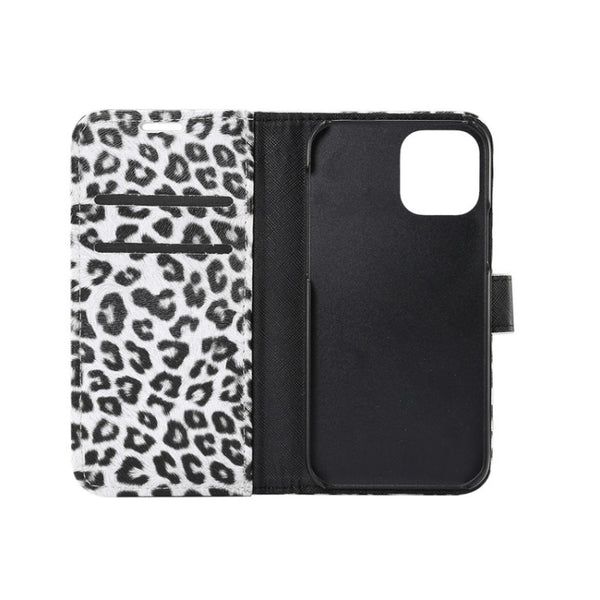 For iPhone 12 12 Pro Leopard Print Pattern Horizontal Flip Leather Case with Card Slot and...(White)