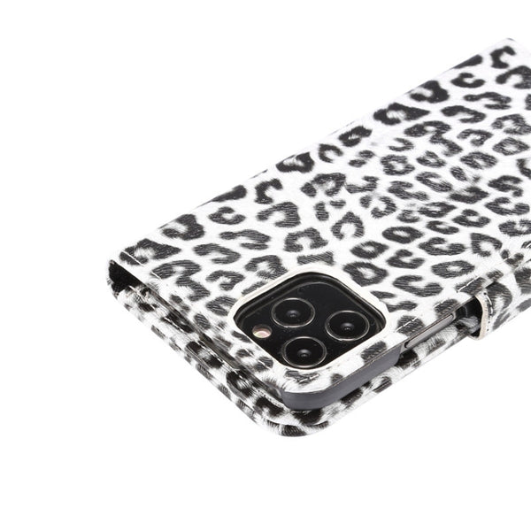 For iPhone 12 12 Pro Leopard Print Pattern Horizontal Flip Leather Case with Card Slot and...(White)