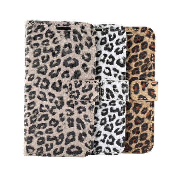 For iPhone 12 12 Pro Leopard Print Pattern Horizontal Flip Leather Case with Card Slot and...(White)