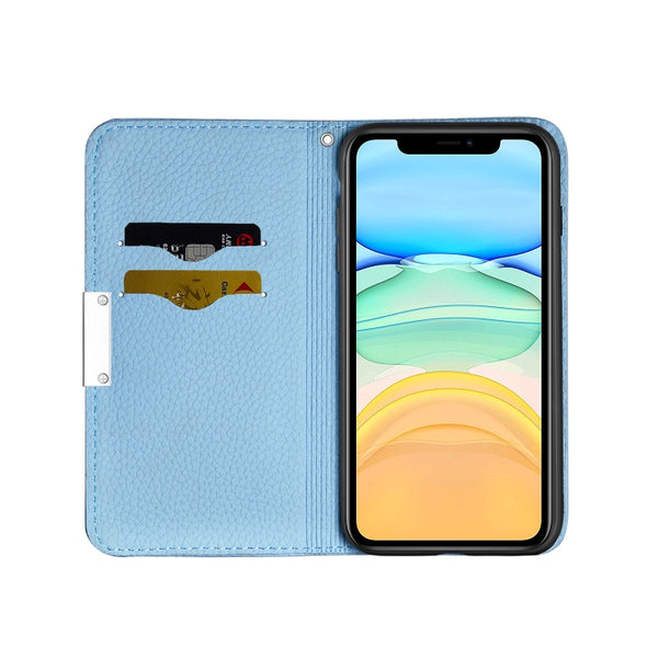 For iPhone 12 12 Pro Litchi Texture Horizontal Flip Leather Case with Holder & Card Slots(Blue)