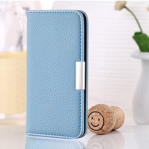 For iPhone 12 12 Pro Litchi Texture Horizontal Flip Leather Case with Holder & Card Slots(Blue)