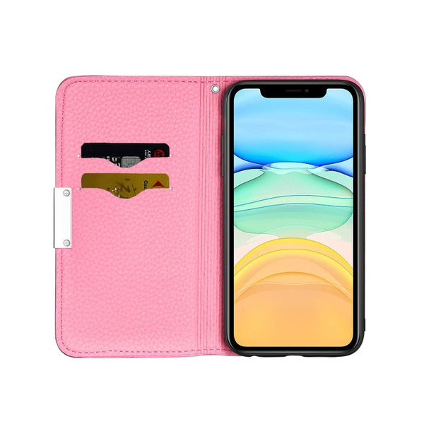 For iPhone 12 12 Pro Litchi Texture Horizontal Flip Leather Case with Holder & Card Slots(Pink)