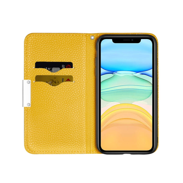 For iPhone 12 12 Pro Litchi Texture Horizontal Flip Leather Case with Holder & Card Slots(Yellow)