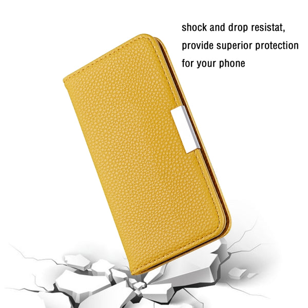 For iPhone 12 12 Pro Litchi Texture Horizontal Flip Leather Case with Holder & Card Slots(Yellow)
