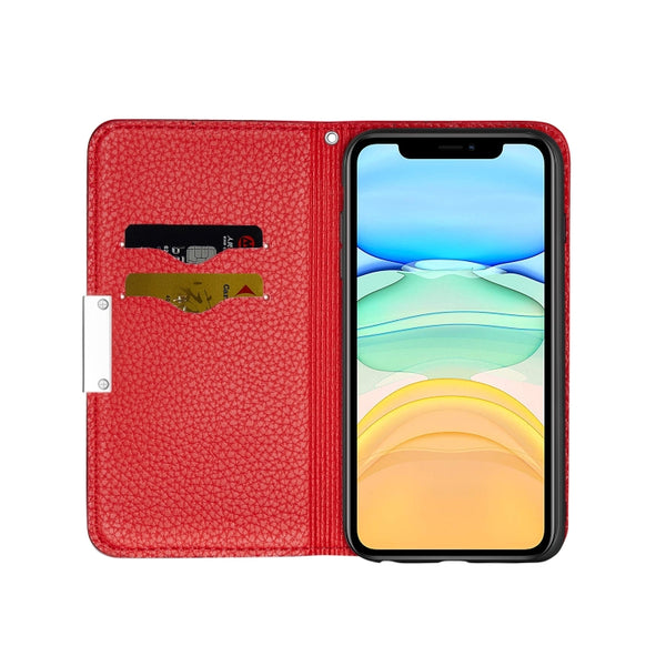 For iPhone 12 12 Pro Litchi Texture Horizontal Flip Leather Case with Holder & Card Slots(Red)