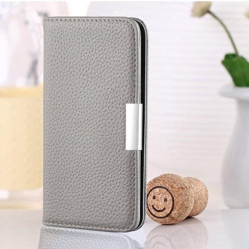 For iPhone 12 12 Pro Litchi Texture Horizontal Flip Leather Case with Holder & Card Slots(Grey)