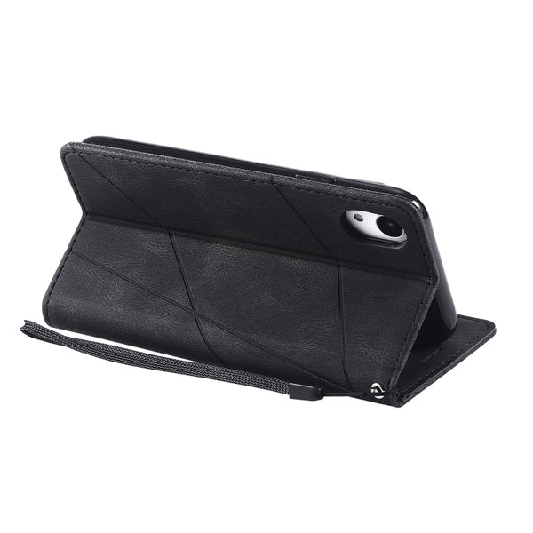 For iPhone XR Skin Feel Splicing Horizontal Flip Leather Case with Holder & Card Slots & W...(Black)