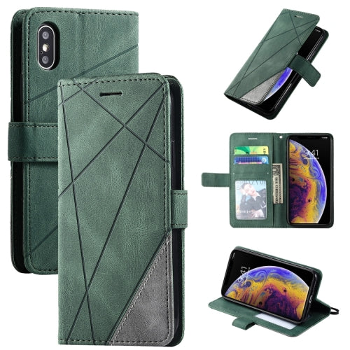For iPhone XR Skin Feel Splicing Horizontal Flip Leather Case with Holder & Card Slots & W...(Green)