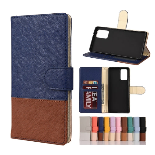 For Samsung Galaxy Note20 Color Splicing Horizontal Flip Leather Case with Holder & Ca...(Dark Blue)