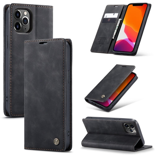 For iPhone 12 Pro Max CaseMe-013 Multifunctional Retro Frosted Horizontal Flip Leather Cas...(Black)