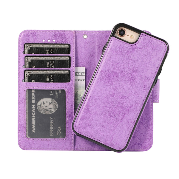 For iPhone SE 2022 SE 2020 8 7 KLT888-2 Retro 2 in 1 Detachable Magnetic Horizontal Flip ...(Purple)