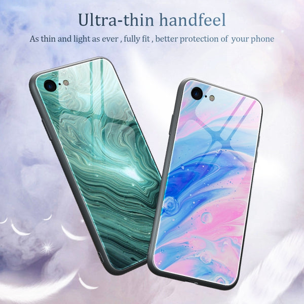 For iPhone SE 2022 SE 2020 8 7 Marble Pattern Glass Protective Case(DL02)