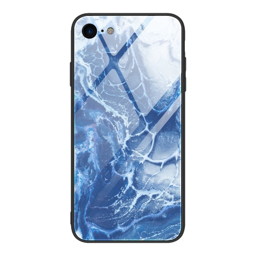 For iPhone SE 2022 SE 2020 8 7 Marble Pattern Glass Protective Case(DL03)