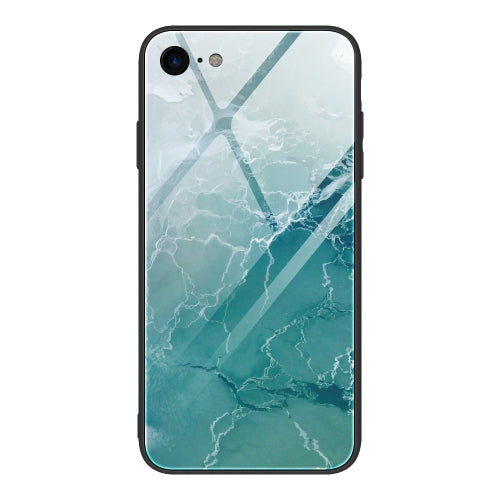 For iPhone SE 2022 SE 2020 8 7 Marble Pattern Glass Protective Case(DL04)