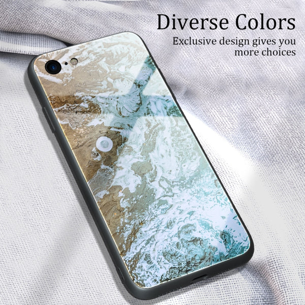 For iPhone SE 2022 SE 2020 8 7 Marble Pattern Glass Protective Case(DL06)