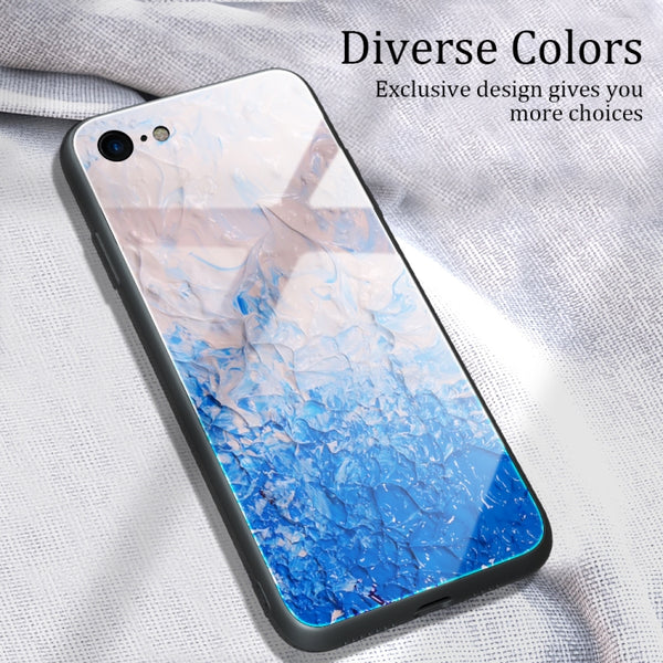 For iPhone SE 2022 SE 2020 8 7 Marble Pattern Glass Protective Case(DL07)
