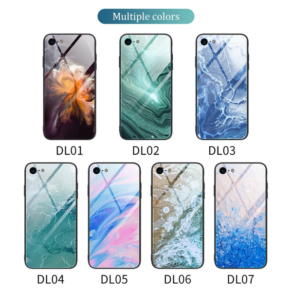 For iPhone SE 2022 SE 2020 8 7 Marble Pattern Glass Protective Case(DL07)