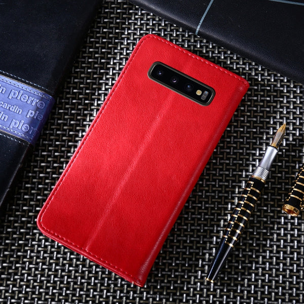 For Samsung Galaxy S10 Non-Magnetic Retro Texture Horizontal Flip Leather Case with Holder &...(Red)