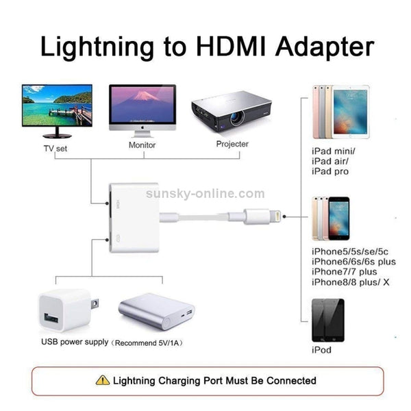 E-Gin-LTH-002 8 Pin Digital AV to HDMI Adapter USB Charging Port for VGA 1080P HD TV Display Scre...