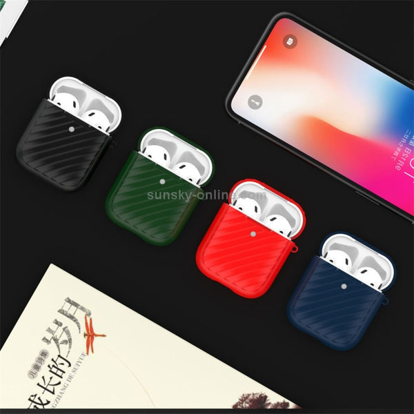 For Apple Airpods 1 2 Wave Texture TPU Wireless Earphone Protective Case without Earphone(Black)