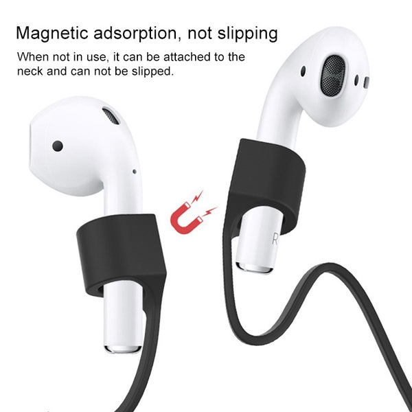 Wireless Bluetooth Headset Anti-lost Rope Magnetic Silicone Lanyard for Apple AirPods 1 2(Black)