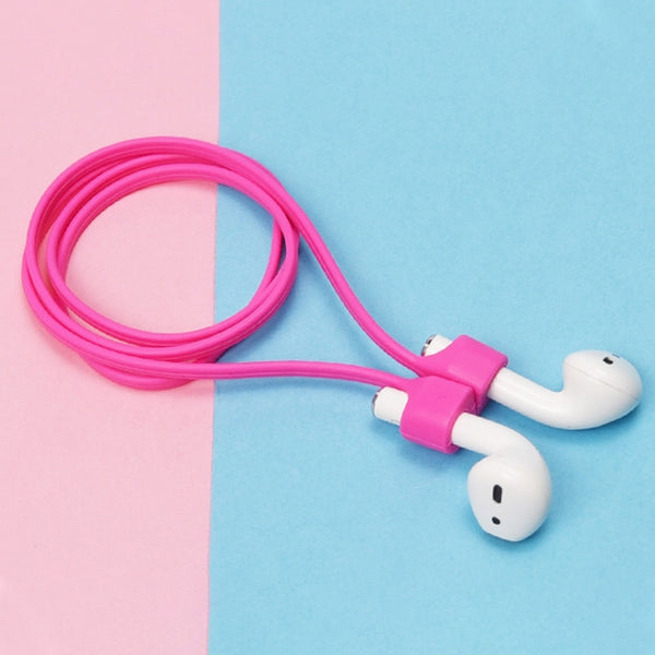Wireless Bluetooth Headset Anti-lost Rope Magnetic Silicone Lanyard for Apple AirPods 1 2(Rose Red)