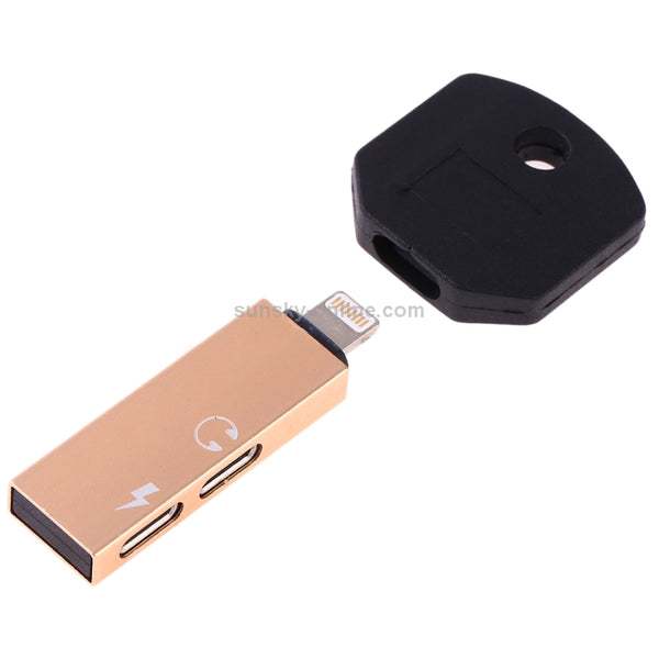 RC16 Dual 8 Pin Female to 8 Pin Male Key Shape Mini Portable Audio & Charge Adapter(Gold)