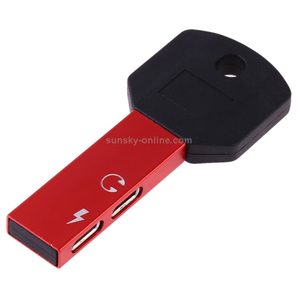 RC16 Dual 8 Pin Female to 8 Pin Male Key Shape Mini Portable Audio & Charge Adapter(Red)