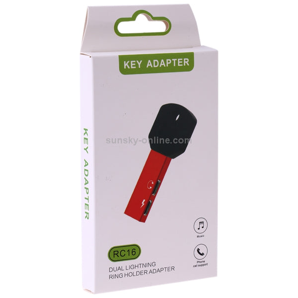 RC16 Dual 8 Pin Female to 8 Pin Male Key Shape Mini Portable Audio & Charge Adapter(Red)