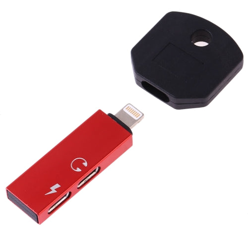 RC16 Dual 8 Pin Female to 8 Pin Male Key Shape Mini Portable Audio & Charge Adapter(Red)