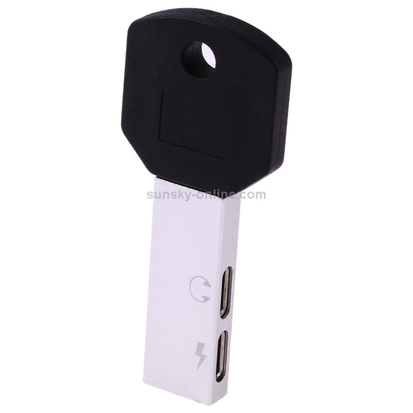 RC16 Dual 8 Pin Female to 8 Pin Male Key Shape Mini Portable Audio & Charge Adapter(White)